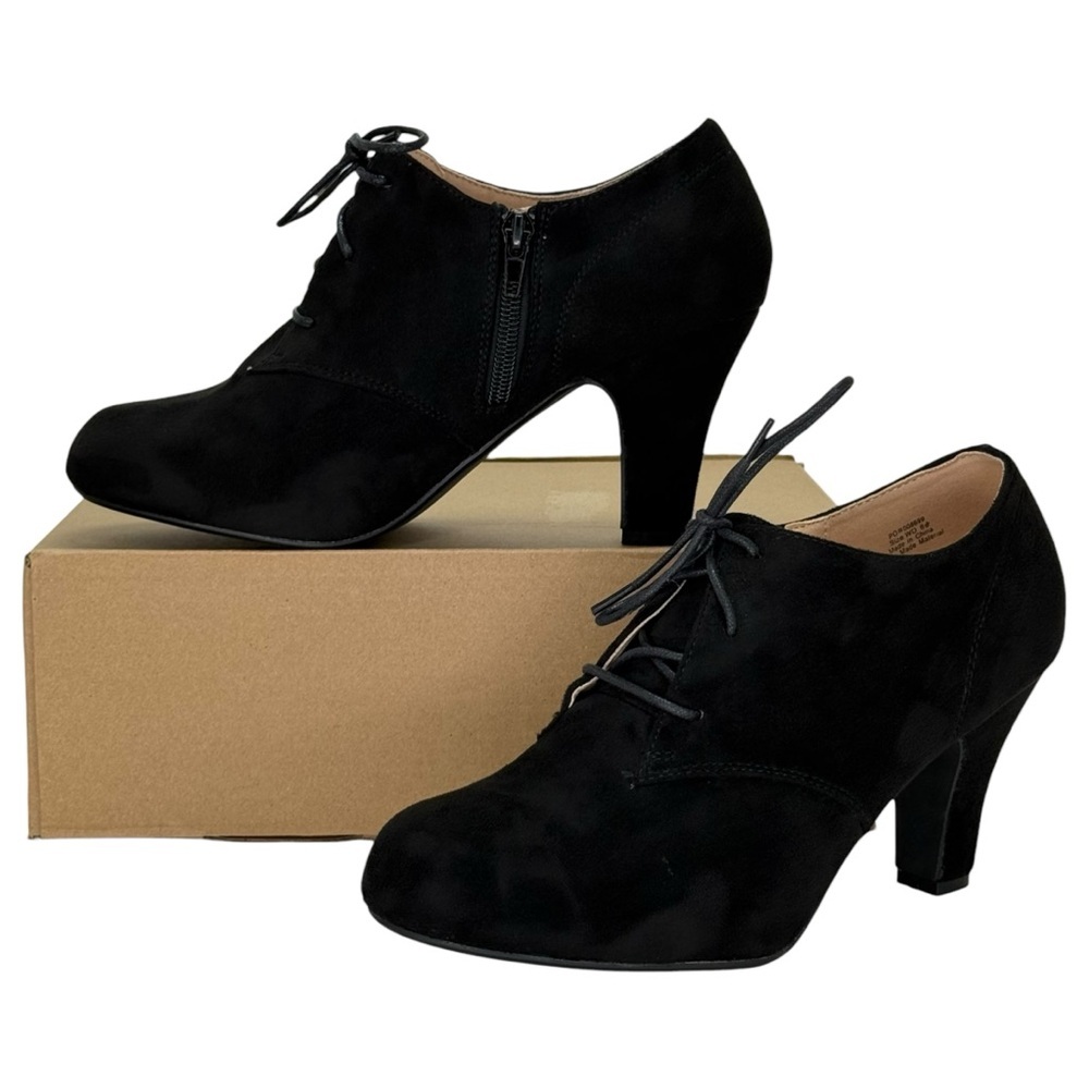 Journee Collection Black Suede Lace-Up Ankle Booties